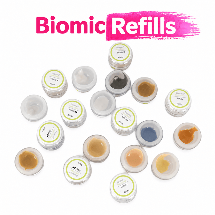 Aidite Biomic stain and glaze refills for dental ceramic characterization in assorted shades