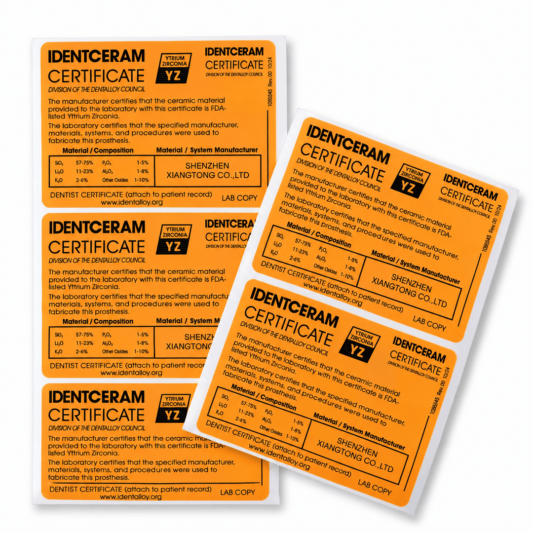 IDENTCERAM certification stickers included with XTCERA Glass Ceramic blocks